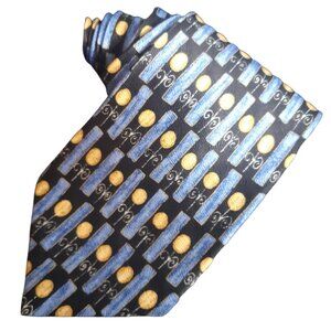 Vintage Bellagio 100% Silk Tie, Blues And Golden Yellow